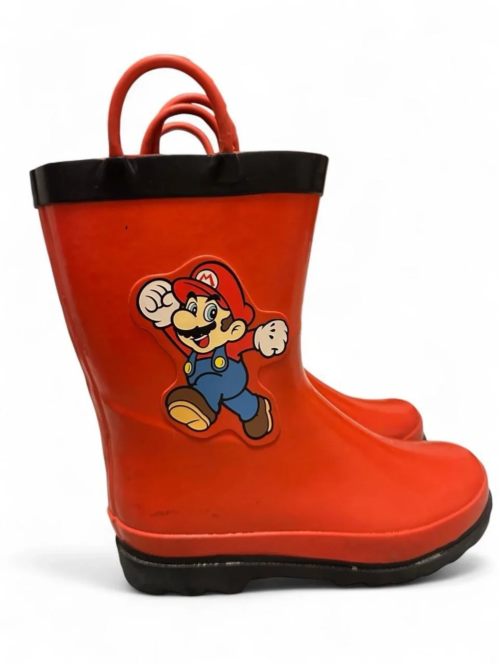 Nintendo Super Mario Kids Red Rain Boots With Black Trim Size 13